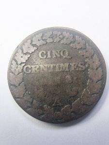 Moneda Franta - Prima Republica - 5 Centimes 1799 ( anul 8 ) - Img 2