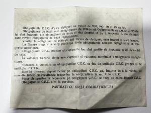 Obligatiune C.E.C. de 200 lei, cu dobândă de 4% și câștiguri prin tragere la sorți, emisă în perioada Republicii Socialiste România (1965–1989). - Img 2