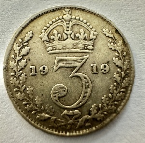 REGATUL UNIT - GEORGE V - 3 PENCE 1919 - ARGINT 0.925 - Img 2