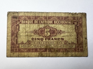 Bancnota Coloniala - Africa Occidentala Franceza - 5 Francs 1942 - Img 2