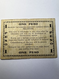 Bancnotă rară – 1 Peso, Filipine, 1944 – Mindanao Emergency Currency Board - Img 2