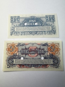 Bancnote militare britanice WWII – 1 Shilling & 5 ( 1946-1948 ) - Img 2