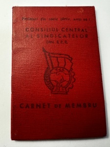 Carnet de membru al Consiliului Central al Sindicatelor din R.P.R. (Republica Populară Română).