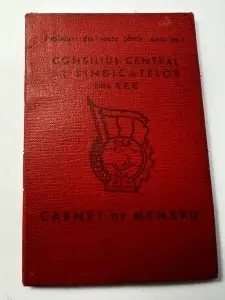 Carnet de membru al Consiliului Central al Sindicatelor din R.P.R. (Republica Populară Română).