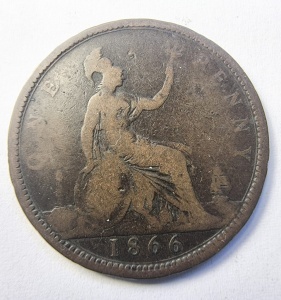 Moneda Regatul Unit - Victoria - 1 Penny 1866 - Img 2