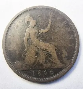 Moneda Regatul Unit - Victoria - 1 Penny 1866 - Img 2