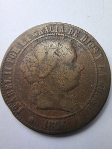 Monedă Spania 1856 – Regina Isabel II – 5 Céntimos de Escudo - Img 1