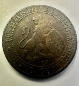 Moneda Spania - 5 Centimos 1870 - Guvern Provizoriu .
