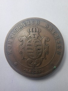 Regatul Saxoniei (Königreich Sachsen) - 5 Pfennige emisă în anul 1863, în timpul domniei regelui Johann von Sachsen ( Ioan al Saxoniei ) - Img 1