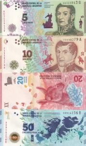 Set Bancnote - Argentina - 5/10/20/50 Pesos 2015-2019