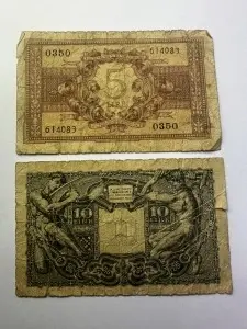 Set Bancnote - Regatul Italiei – Regele Vittorio Emanuele III (WWII) – 5 & 10 Lire ( 1943-1944 ) - Img 2