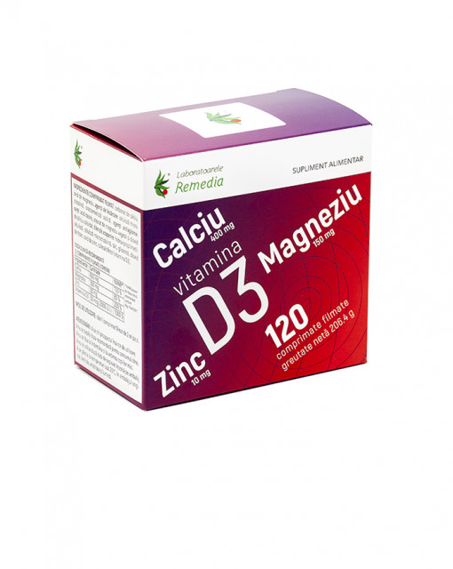 Ca + Mg + Zn + Vitamina D3 120 comprimate Remedia