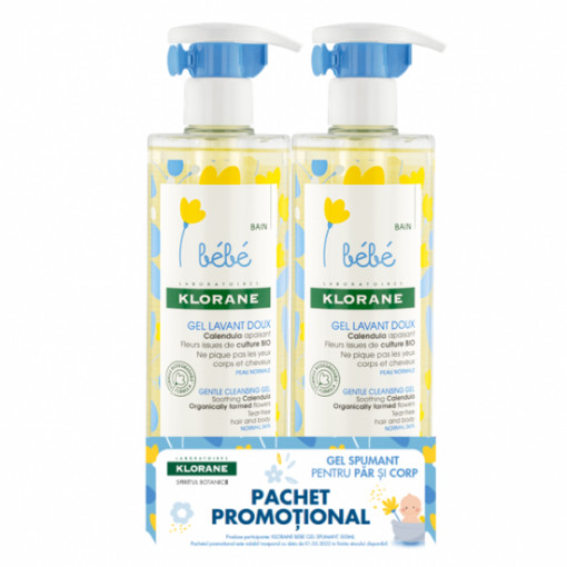 Pachet Gel spumant delicat pentru copii 500 ml + 500 ml Klorane Bebe