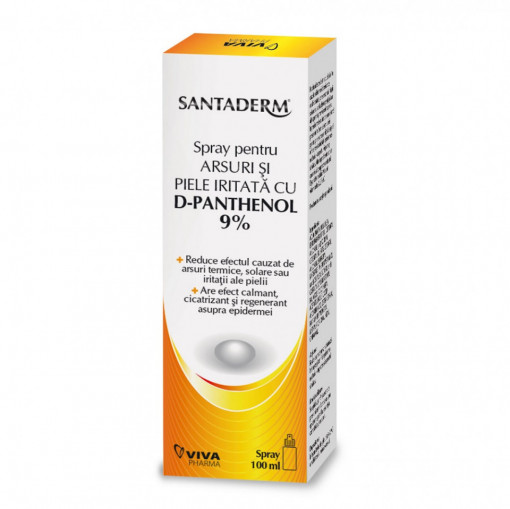 Spray pentru arsuri si piele iritata cu D-Panthenol 9% Santaderm 100 ml Viva Pharma