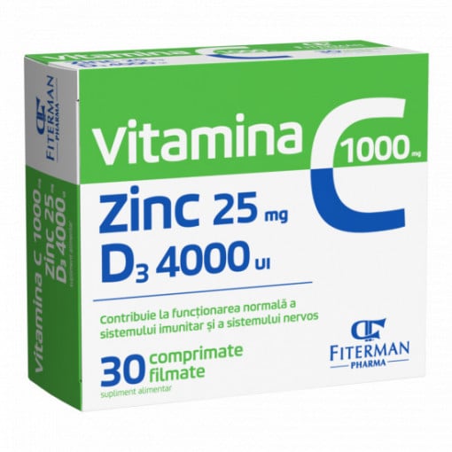Vitamina C 1000 mg + Zn 25 mg + D3 4000UI 30 comprimate filmate Fiterman