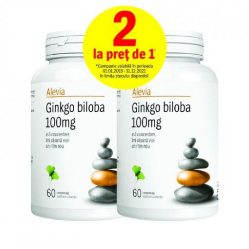 Pachet Ginkgo Biloba 100 mg 60 + 60 comprimate Alevia