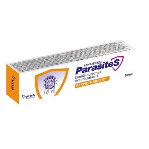 Crema protectiva antimicrobiana cu Permetrina 5% Parasites Santaderm 50 ml Viva Pharma