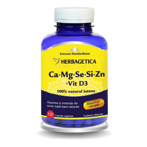 Ca+Mg+Se+Si+Zn Organice cu Vitamina D3 120 capsule Herbagetica