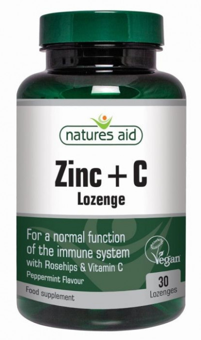 Zinc + Vitamina C cu macese si aroma naturala de menta 30 comprimate Natures Aid