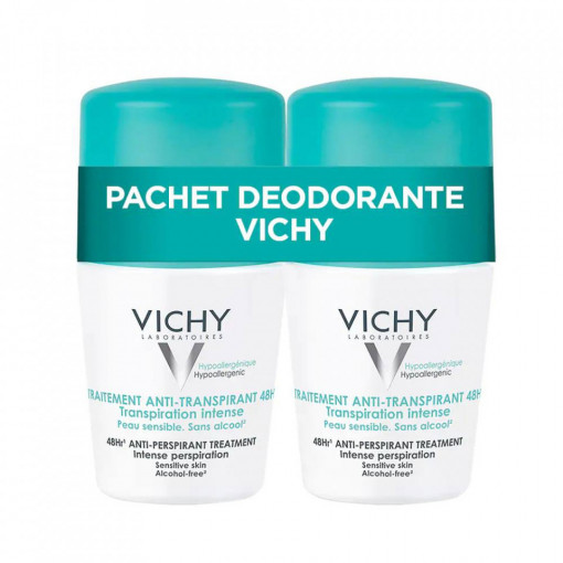 Pachet Deodorant roll-on antiperspirant cu parfum 48h 50 ml + 50 ml Vichy