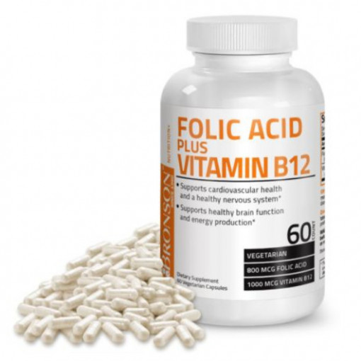 Acid Folic 800 mcg + Vitamina B12 1000 mcg 60 capsule Bronson Laboratories