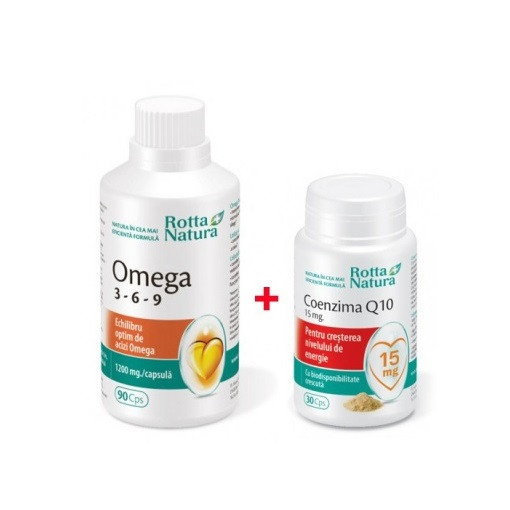 Pachet Omega 3-6-9 90 capsule + Coenzima Q10 15 mg 30 capsule Rotta Natura