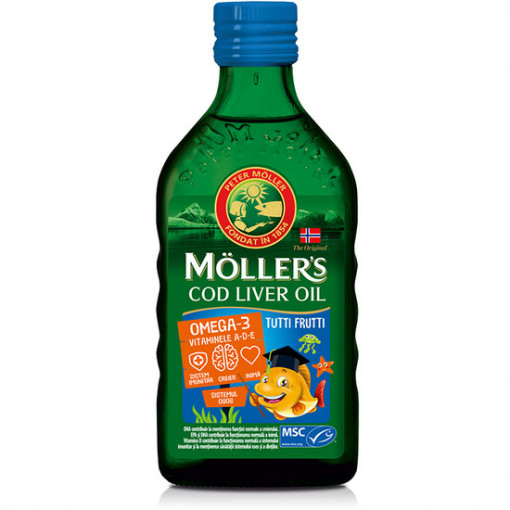 Omega 3 ulei ficat de cod cu aroma de tutti-frutti pentru copii 250 ml Moller's