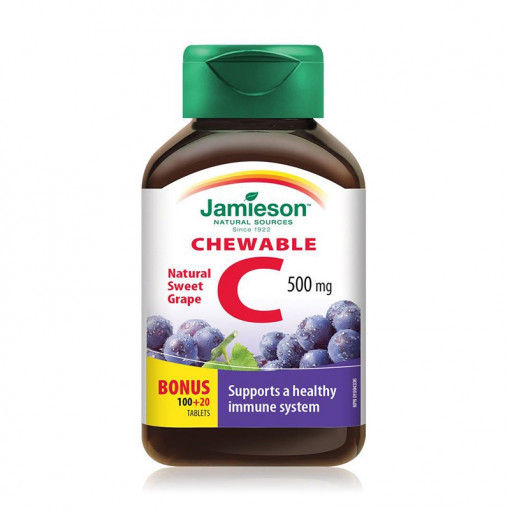 Vitamina C 500 mg aroma de struguri 120 comprimate masticabile Jamieson