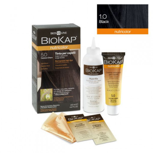 Vopsea permanenta pentru par Nutricolor Nuanta Black 1.0 140 ml Biokap