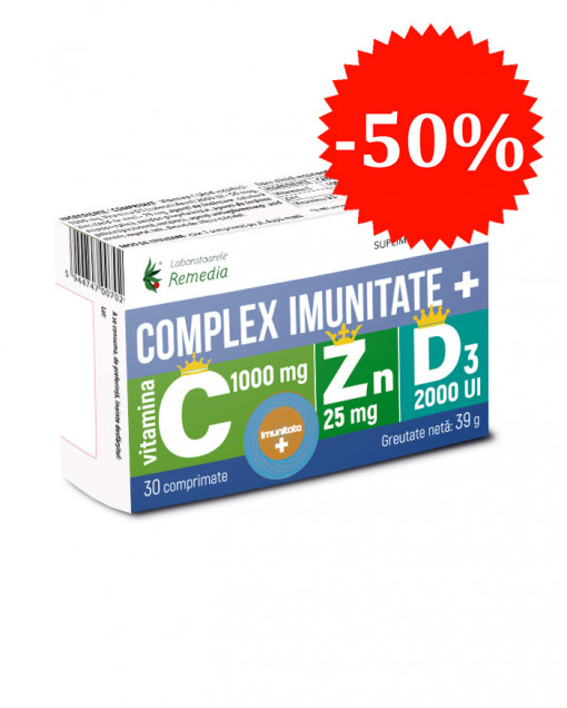 Complex imunitate + Vitamina C 1000 mg + Zinc 25 mg + Vitamina D3 2000 UI 30 comprimate Remedia