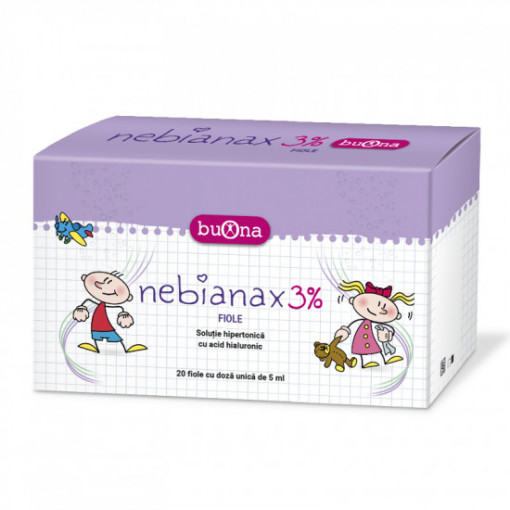 Fiole cu Solutie salina hipertonica 3% cu Acid hialuronic 20 fiole x 5 ml Nebianax