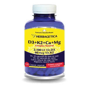 Complex natural D3+K2+Ca+Mg 120 capsule vegetale Herbagetica