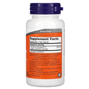 L-Carnitina Carnipure 500 mg 60 capsule vegetale Now Foods - Img 2