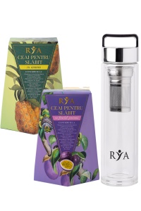 Pachet 2 cutii de Ceai Rya pentru slabit + Sticla Rya cu Infuzor cu perete dublu