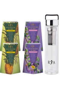 Pachet 4 Cutii Ceai pentru Slabit Rya + Sticla cu infuzor cu perete dublu