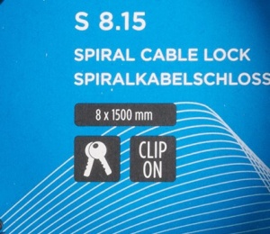 Antifurt Bicicletă M-WAVE "S 8.15" - Cheie, 8x1500 mm, Negru Transparent