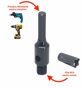 Adaptor carote M16 pentru utilizare la masini cu prindere Hexagonala sau mandrina cu bacuri - DXDY.117.HEX - Img 4