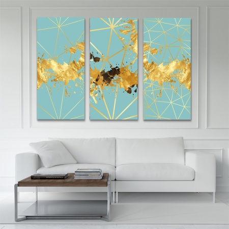 Set 3 Tablouri Elegante - Golden Splash On Light Blue (ZAZ 009, 019, 029) - Img 3