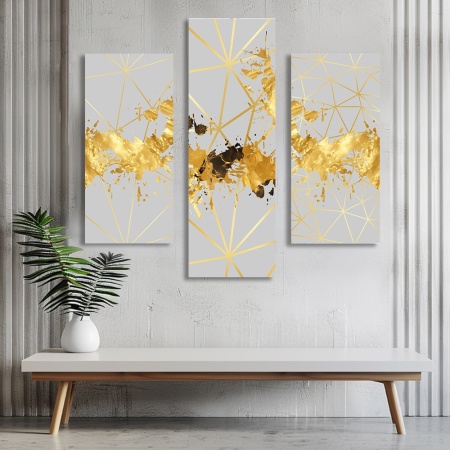 Set 3 Tablouri Elegante - Golden Splash on White (ZAZ 005, 015, 025) - Img 2