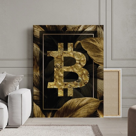 Tablou Canvas Inspirațional - Golden Leaves Bitcoin - Img 4