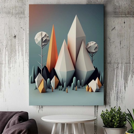 Tablou Canvas Modern Abstract - 3D Landscape with mountains and trees - Img 3