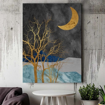 Tablou Canvas Modern Abstract - Half moon above golden trees - Img 2