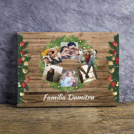 Tablou Canvas Personalizat - Coroana de Craciun cu nume de familie si poze - Img 3