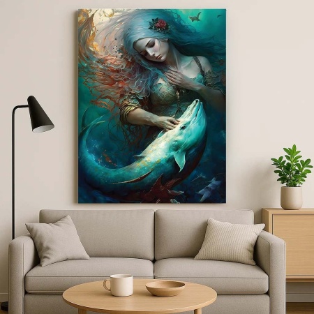 Tablou Canvas - The mermaid and the dolphin - Img 7