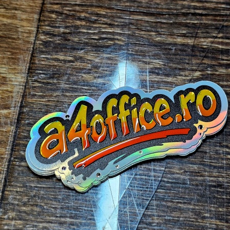 Etichete adezive personalizate 3D 10x10cm decupat pe autocolant holografic