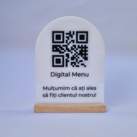 Meniu digital fata/verso si recenzie scanabil cu QR Cod din plexi alb de 5mm - Img 4