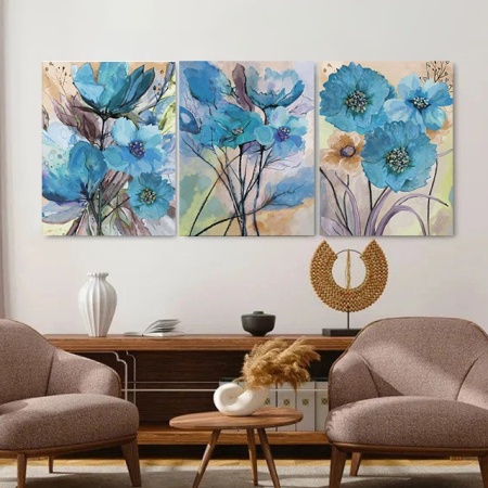 Set 3 Tablouri Canvas - Blue watercolor floral - Img 4