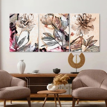 Set 3 Tablouri Canvas - Sepia peonies - Img 3
