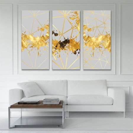 Set 3 Tablouri Elegante - Golden Splash on White (ZAZ 005, 015, 025) - Img 3