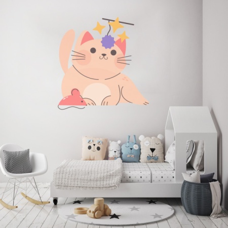 Sticker Copii - Cute cat with mouse - Img 3